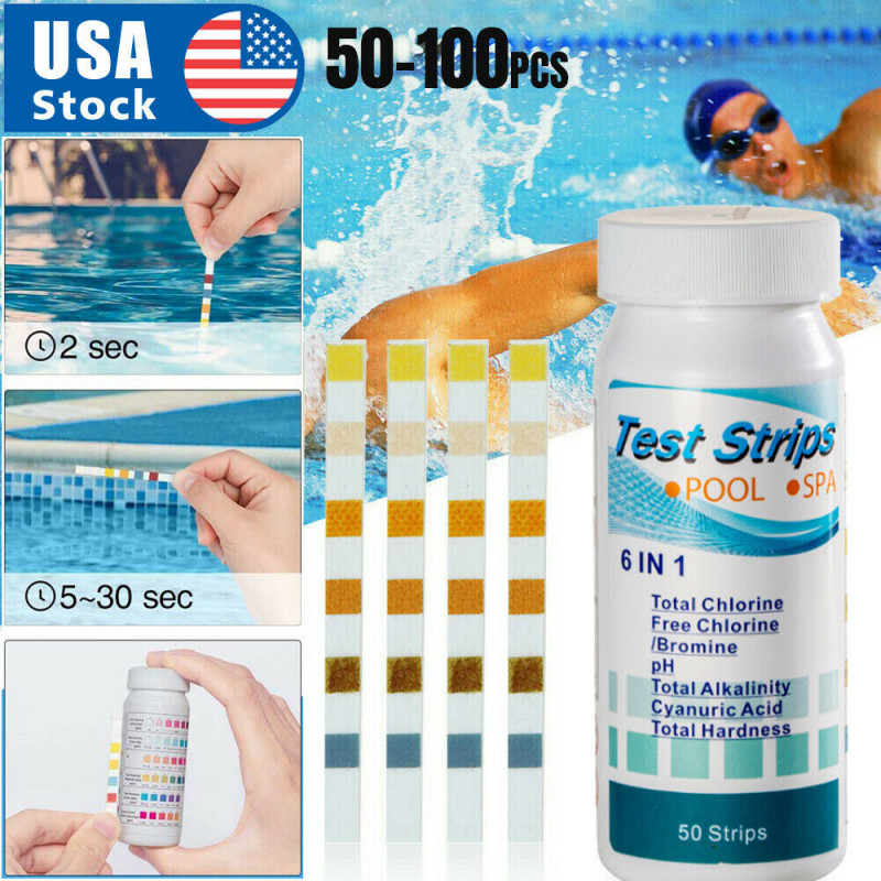 6IN1 Chlorine Dip Pool Test Strips Hot Tub SPA Swimming PH Tester Paper Bottle
