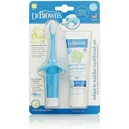 Dr. Brown's Infant-to-Toddler Toothbrush, Toothpaste Combo Pack Blue/Pink
