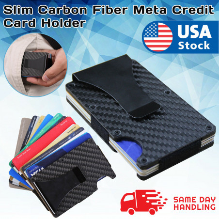 Slim Carbon Fiber Meta Credit Card Holder Clip Purse Money Wallet RFID Blocking