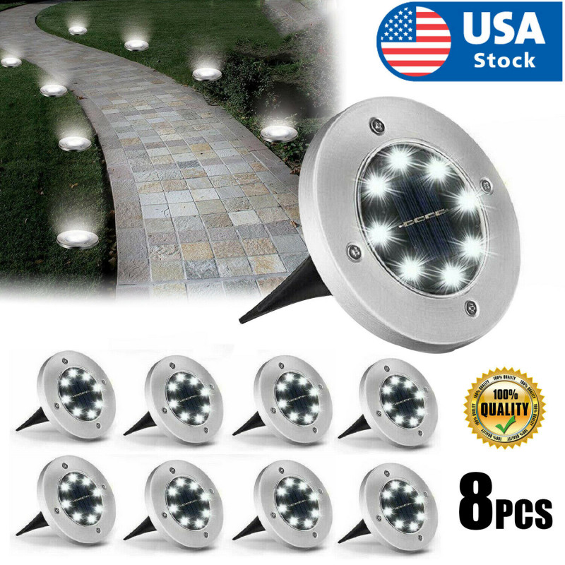 8 x 8LED Solar Power Buried Light Under Ground Outdoor Path Decking Lamp B-White