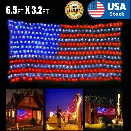 Flag Lights 420 LED American Flag Net String Light Hanging Garden Yard Decor