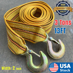 3Tons Car Tow Cable Towing Strap Rope with Hooks Emergency Heavy Duty 13 FT