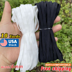 10Yards 1/4 Inch BLACK WHITE Elastic Band Trim for DIY Face Masks