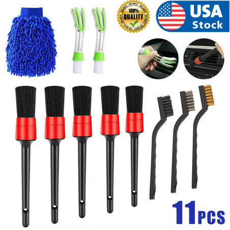 11x Car Detailing Brush Wash Auto Detailing Cleaning Kit Engine for Wheel Clean