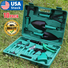 10PC Gardening Tool Set Kits Plant Yard Garden DIY Rake Shovel Spray Bottle Case