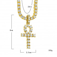 24inch  Cross Pendant Tennis Chain 14k Gold Hip Hop Necklace