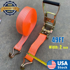 49FTx 2" Heavy Ratchet Tie Down Straps Cargo Truck Dual J-Hooks Heavy Duty