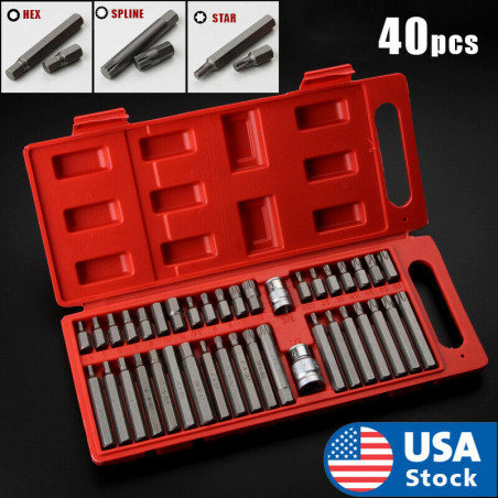 Security Bit Set 40pcs Torx Screwdriver Star Hex 3/8" & 1/2" Drive Bit Holders