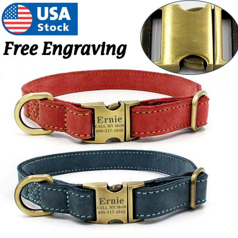 Soft Leather Personalized Dog Collar Dog ID Name Engraved for Medium Large  Dogs