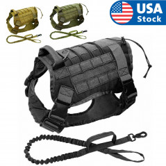 Tactical K9 Training Molle Dog Military Adjustable Nylon Vest Harness +Leash