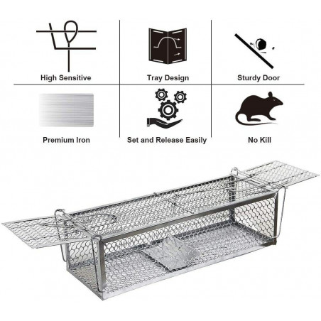 Dual-Door Mouse Trap Cage, Humane Live Mouse Cage Trap for Mice, Rats