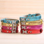 Jeweled Dog Bone PU Faux Leather Collar Dog Cat Small XS S M Adjustable