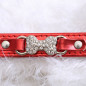 Jeweled Dog Bone PU Faux Leather Collar Dog Cat Small XS S M Adjustable