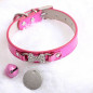 Jeweled Dog Bone PU Faux Leather Collar Dog Cat Small XS S M Adjustable