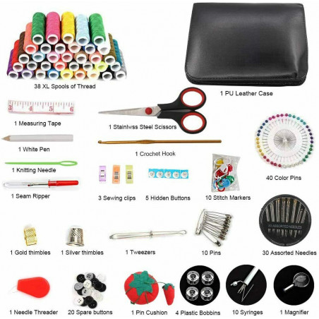 183Pc Sewing Kit Measure Scissor Thimble Thread Needle Storage Box Travel Set