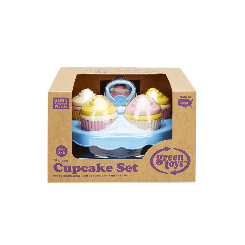 GREEN TOYS Cupcake Play Food Set with Display Stand BPA Free Eco