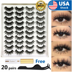 20 Pair 3D Natural Bushy Cross False Eyelashes Mink Hair Eye Lashes Black