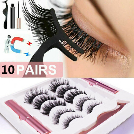 10 Pairs Magnetic Eyelashes Set with Magnet Eyeliner & Tweezer Kit Waterproof