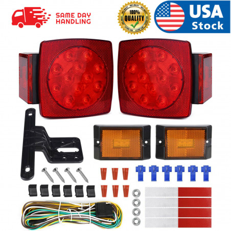 12V LED Submersible Trailer Tail Lights Kit Boat Marker Truck Waterproof Set