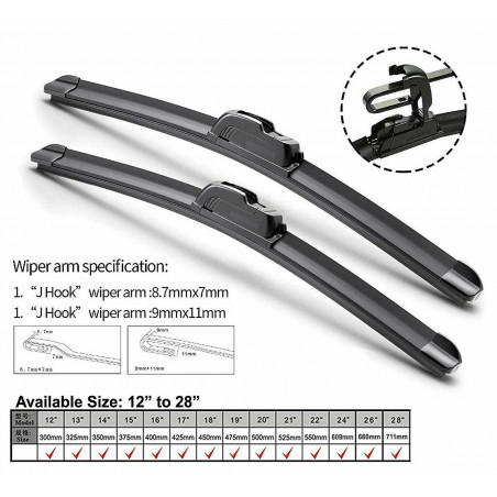 2PCS 19" & 21" Inch Windshield Wiper Blades J-HOOK OEM QUALITY Bracketless