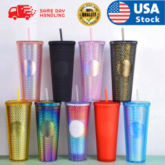 24oz Diamond Durian Double Wall Tumbler Pool Beach Cup with Straw Coffee Cold US