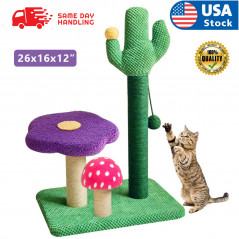 26in Cat Cactus Tree Flower Scratcher Tower Jute Rope Post with Dangling Ball US