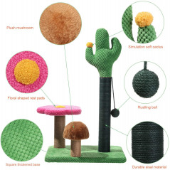 26in Cat Cactus Tree Flower Scratcher Tower Jute Rope Post with Dangling Ball US
