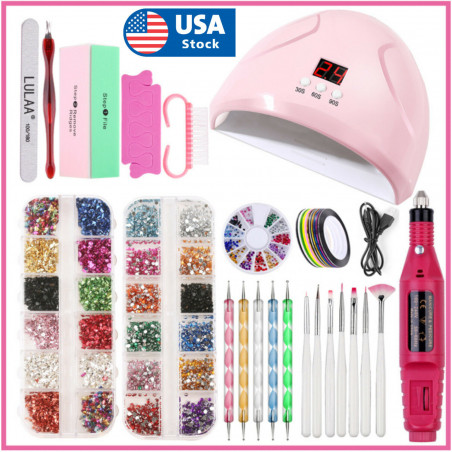 UV LED Lamp Dryer Nail Gel Polish Kit Nails Art Tools Drill Manicure Set US