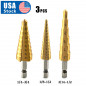 3PCS High Speed Steel HSS Titanium Step Drill Bit Set Quick-change 1/4" Hex Shan