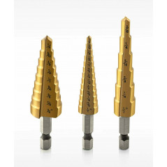 3PCS High Speed Steel HSS Titanium Step Drill Bit Set Quick-change 1/4" Hex Shan