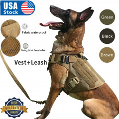 Tactical Police K9 Training Dog Harness Military Adjustable Nylon Vest Leash