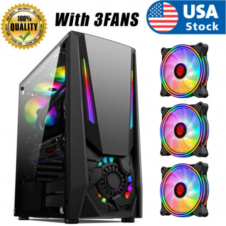 Destroyer ATX Mid Tower Desktop PC Gaming RGB Computer Case Acrylic Black W/FANS