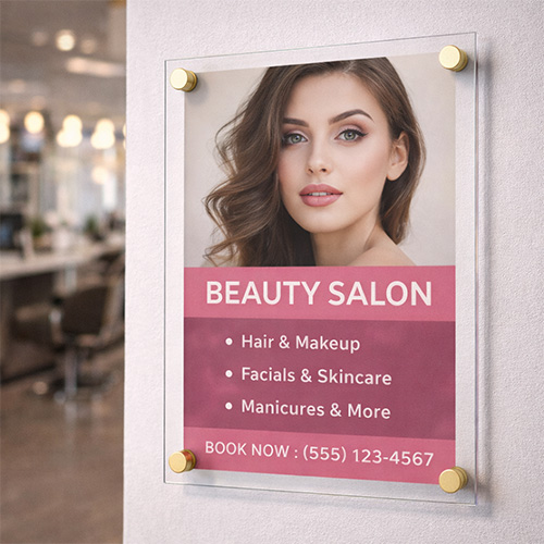 Advertising acrylic sign with standoffs