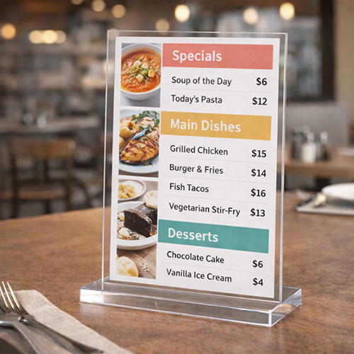 Acrylic menu sign board