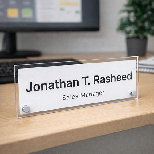 Acrylic nameplate for an office desk or door